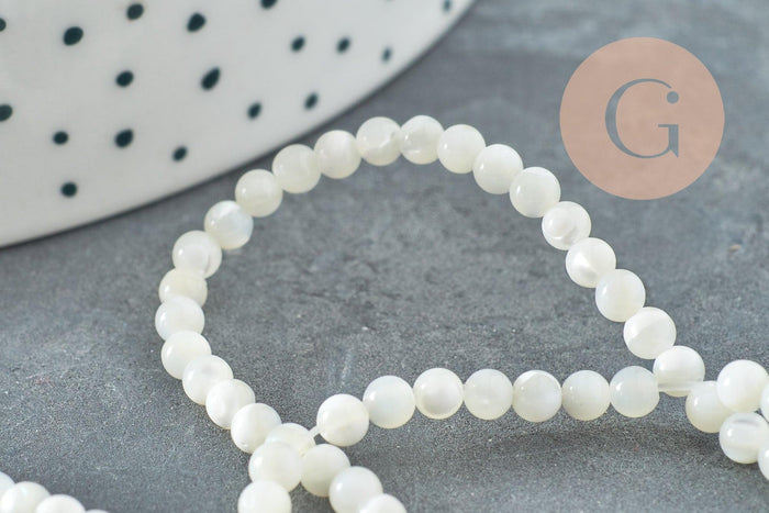 Perle ronde nacre blanche, perle ronde nacre,coquillage naturel,fil 40cm,3mm, x1 (G1725)