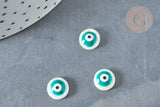 Perle ronde nacre naturelle blanche turquoise mauvais oeil 8.5-9mm, x10 (G1961)