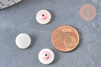 Perle ronde nacre naturelle oeil protecteur émail rose 12mm, le fil de 39.5cm, x1 (G6834)