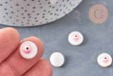Perle ronde nacre naturelle oeil protecteur émail rose 12mm, le fil de 39.5cm, x1 (G6834)