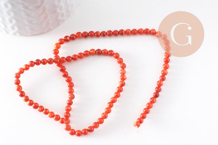 Perle ronde nacre naturelle teintée rouge 4mm, perles coquillage, x1 fil de 37.5cm (G9974)