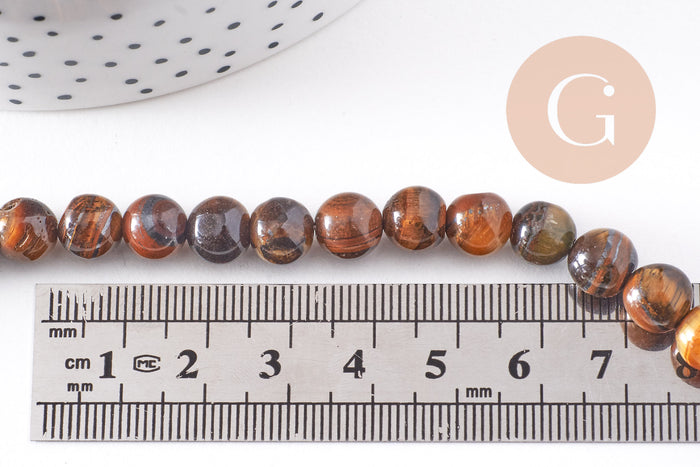 Perle ronde oeil de tigre naturel 8mm x1 fil de 39cm (G6218)