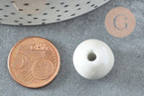 Perle ronde porcelaine émaillé gris clair 16mm,perle céramique, céramique blanche, x10 (G9447)