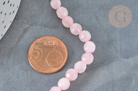 Perle ronde quartz rose facetté 6mm, création bijoux pierre, fil de 38cm, x1 (G7287)