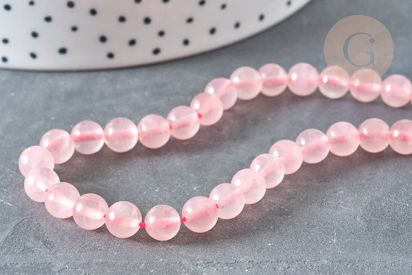 Perle ronde quartz rose naturel 6mm, pierre, fil de 38cm, x1 (G7289)