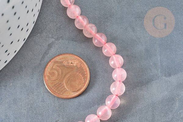 Perle ronde quartz rose naturel 6mm, pierre, fil de 38cm, x1 (G7289)