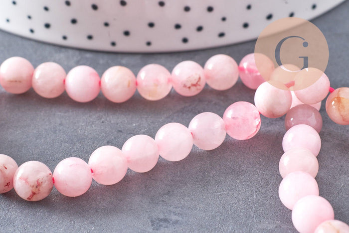 Perle ronde quartz rose naturel 8mm, x1 fil de 38cm (G6719)