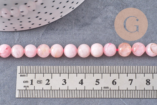 Perle ronde quartz rose naturel 8mm, x1 fil de 38cm (G6719)