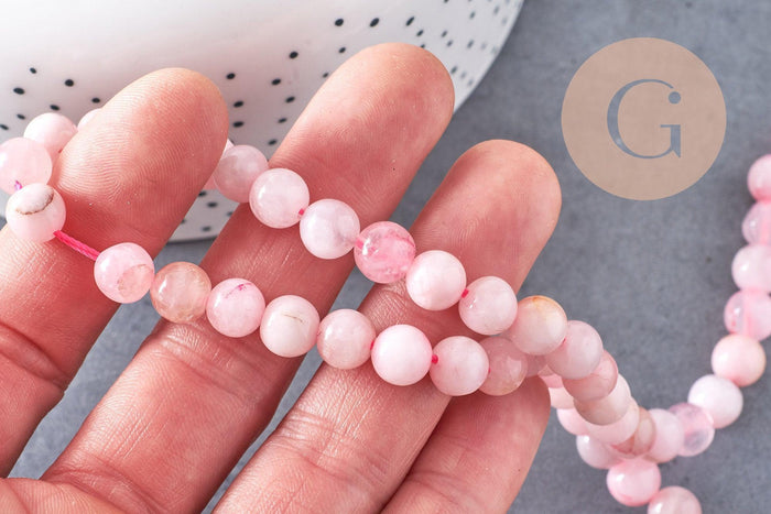 Perle ronde quartz rose naturel 8mm, x1 fil de 38cm (G6719)