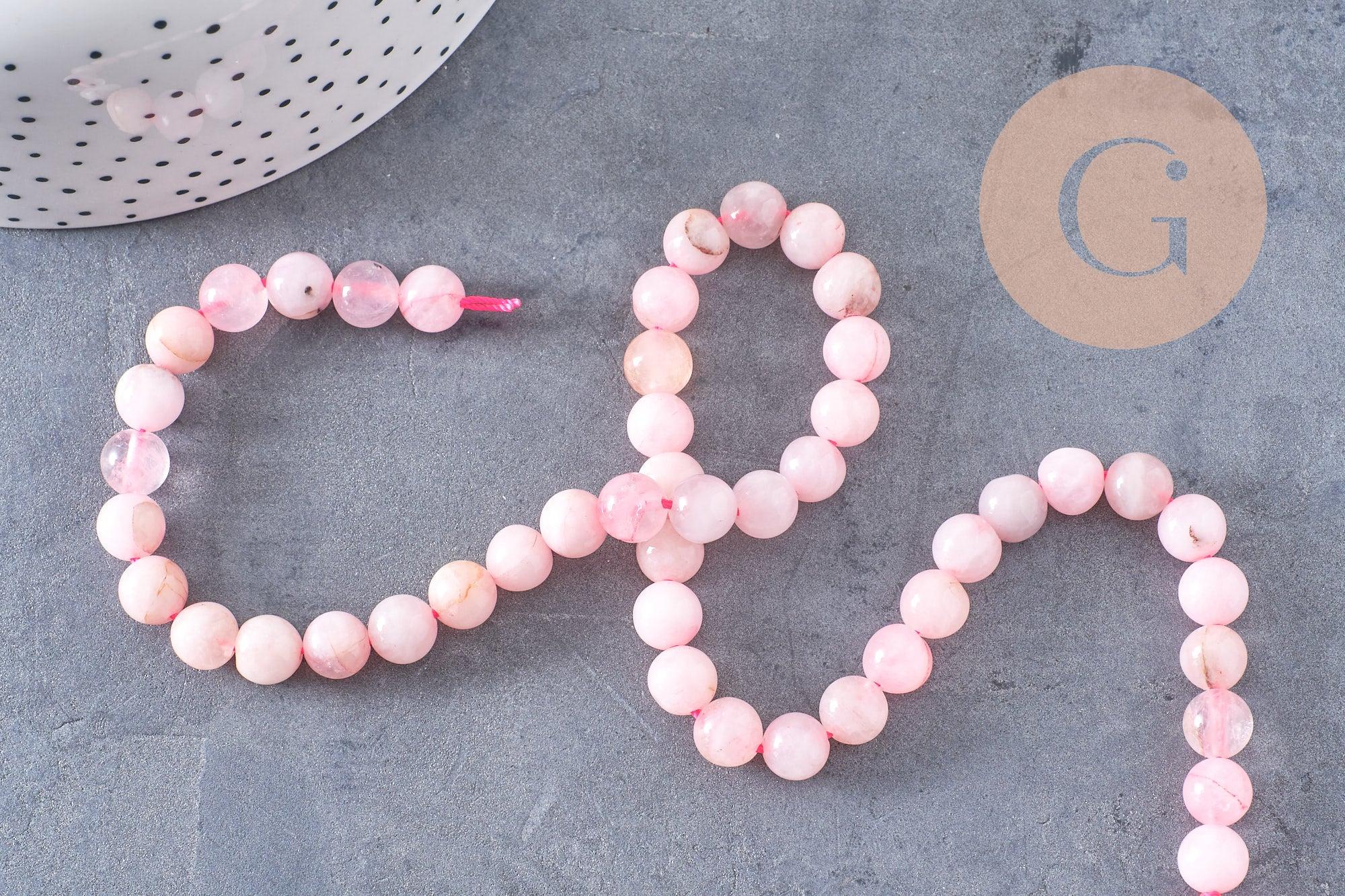 Perle ronde quartz rose naturel 8mm, x1 fil de 38cm (G6719)