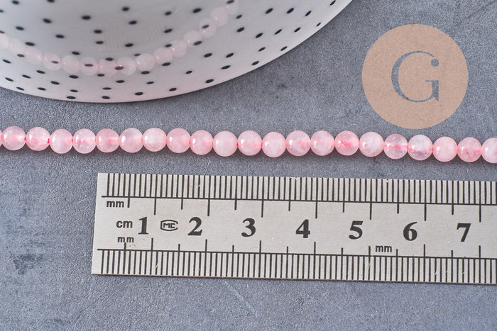 Perle ronde quartz rose, quartz rose naturel, pierre précieuse,4mm,le fil de 39cm, x1 (G2445)
