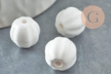 Perle porcelaine blanche 13mm, perle striées,perle céramique, céramique blanche, x10 (G7400)