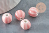 Perle ronde striée porcelaine rose 11mm, x10 (G9528)