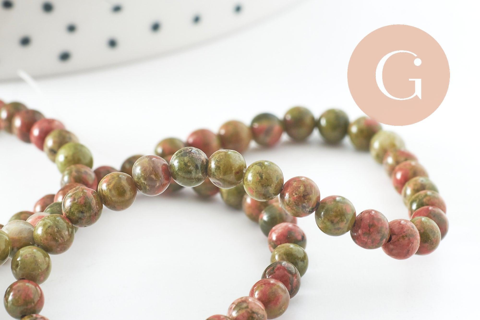 Perle ronde unakite naturelle 4mm, x1 fil de 37cm (G3807)