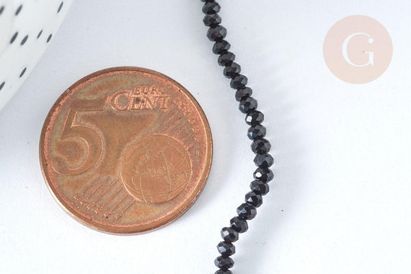 Perle ronde verre facettée noire 2mm, fourniture DIY, fil de 37cm, x1 (G7398)