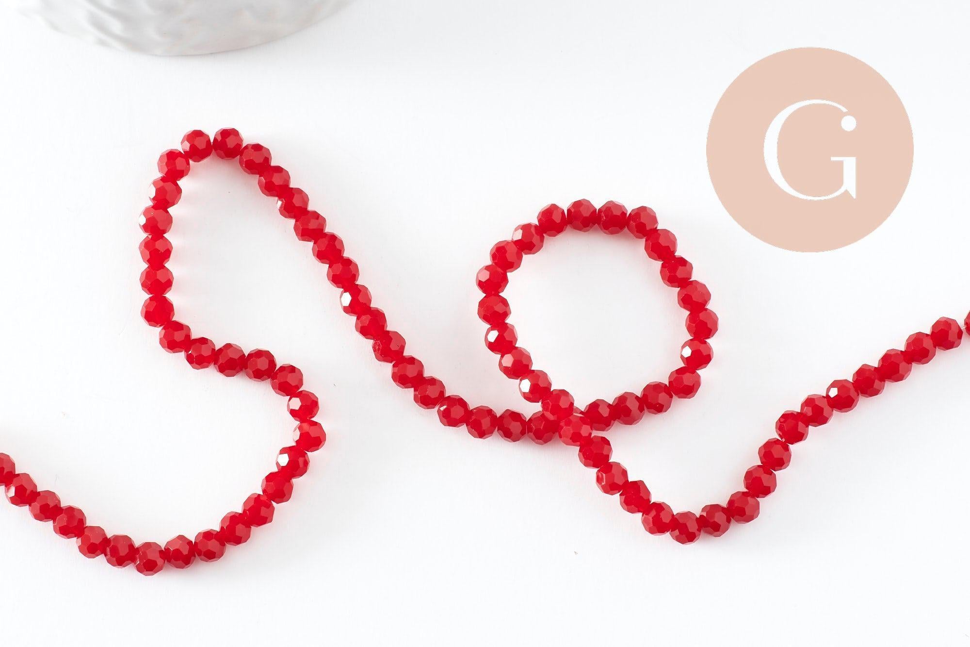 Perle ronde verre facettée rouge 4mm,perles en verre création bijoux DIY,4mm, fil de 36 cm x1 (G7099)