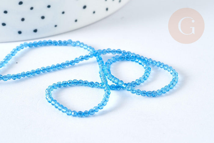 Perle ronde verre facettée transparente bleu ciel 2mm, DIY, le fil de 37cm (G7338)