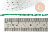 Perle ronde verre facettée transparente vert foncé 2mm, fourniture création de bijoux DIY, fil de 37cm, x1 (G7393)