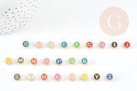 Perle ronde zamac doré initiale émail multicolore 8mm, x1 (G4296)