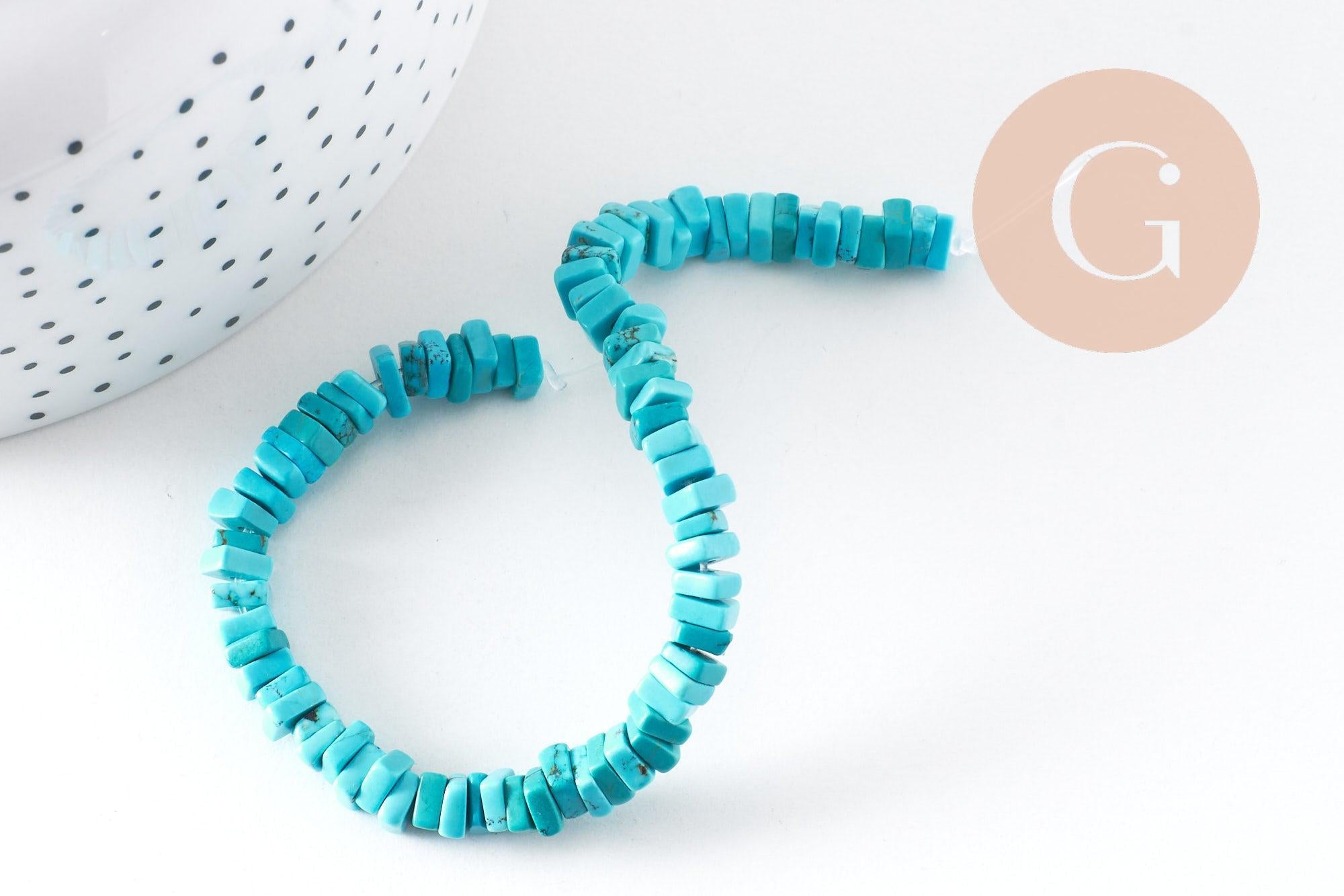 Perle rondelle carré turquoise naturelle5x5mm, x1 fil de 17cm (G4049)