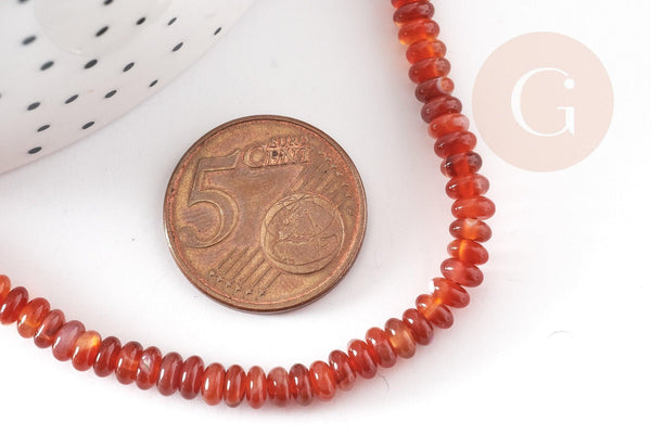 Perle rondelle cornaline orange naturelle lisse, pierre naturelle, 4-4.5mm, fil de 38cm, x1 (G4547)