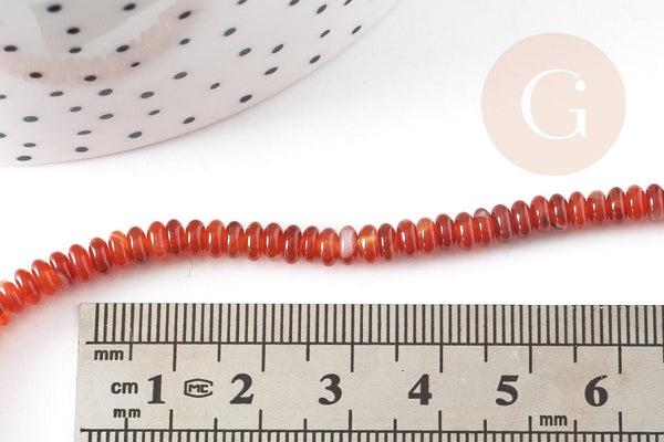 Perle rondelle cornaline orange naturelle lisse, pierre naturelle, 4-4.5mm, fil de 38cm, x1 (G4547)