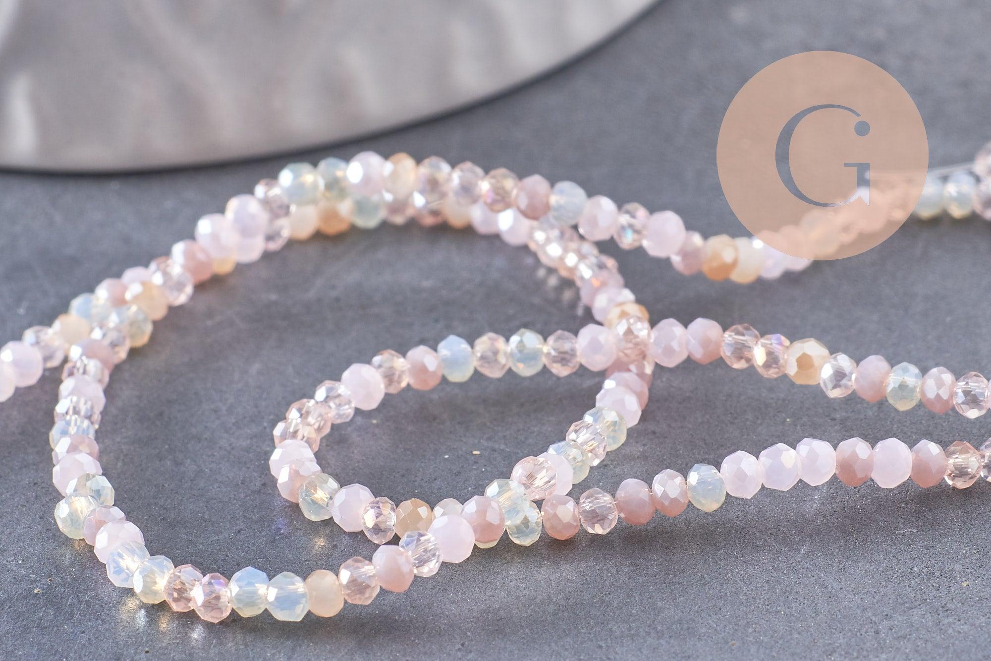 Perle rondelle cristal beige rose 2mm, x1 fil de 32cm (G10111)