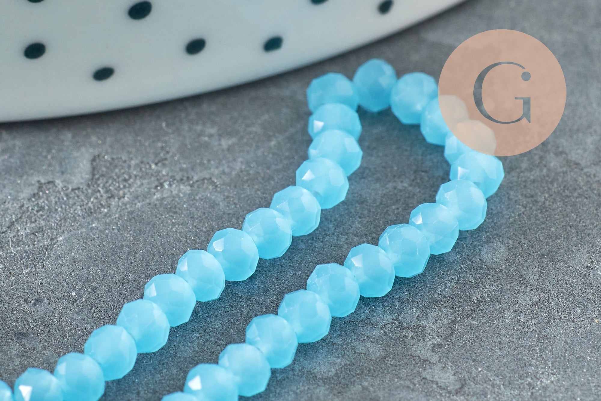 Perle rondelle cristal imitation jade bleu ciel 3mm ,création bijoux DIY, fil de 36 cm, x1 (G6931)