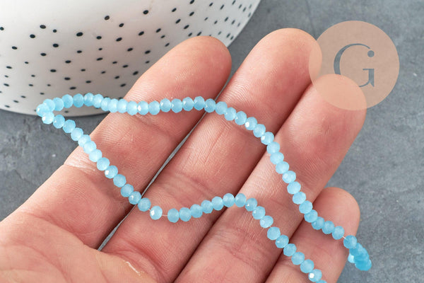 Perle rondelle cristal imitation jade bleu ciel 3mm ,création bijoux DIY, fil de 36 cm, x1 (G6931)