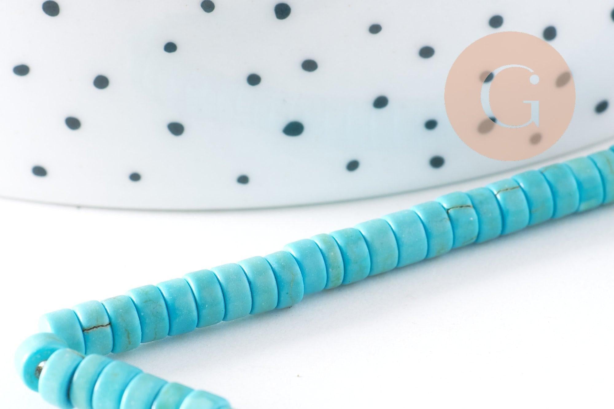 Perle rondelle heishi howlite turquoise synthétique 4mm, x1 fil de 40 cm (G1154)