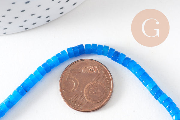 Perle rondelle heishi jade naturel bleu 4x2mm, fil de 38cm x1 (G10755)