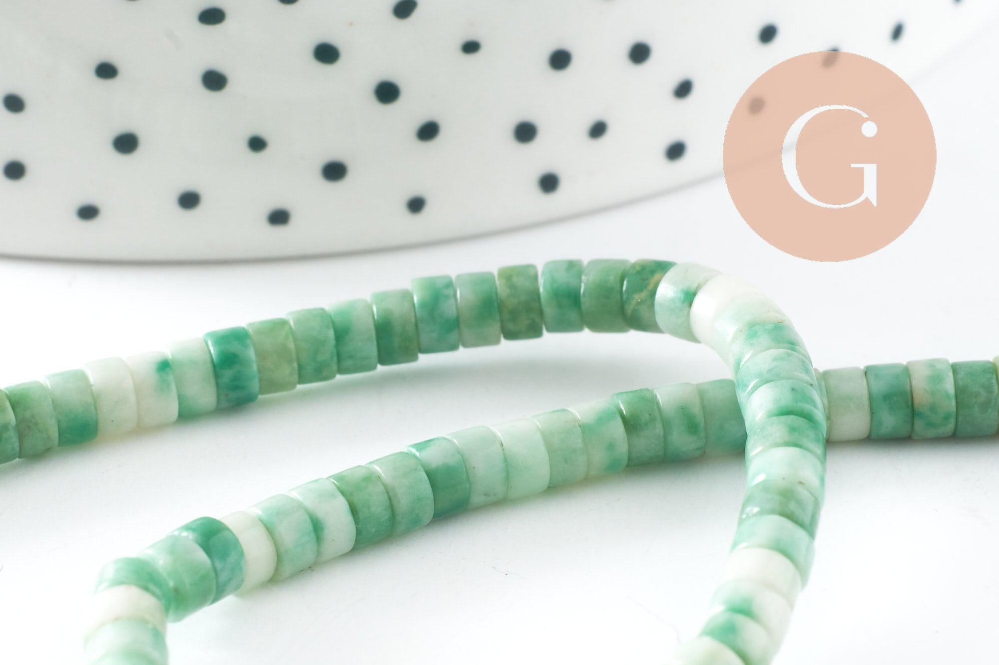 Perle rondelle heishi jade naturel vert 4.5mm, x1 fil de 40cm (G2701)