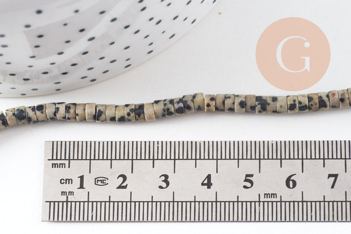 Perle rondelle heishi jaspe Dalmatien naturel 4.5mm, x1 fil de 38cm (G2773)