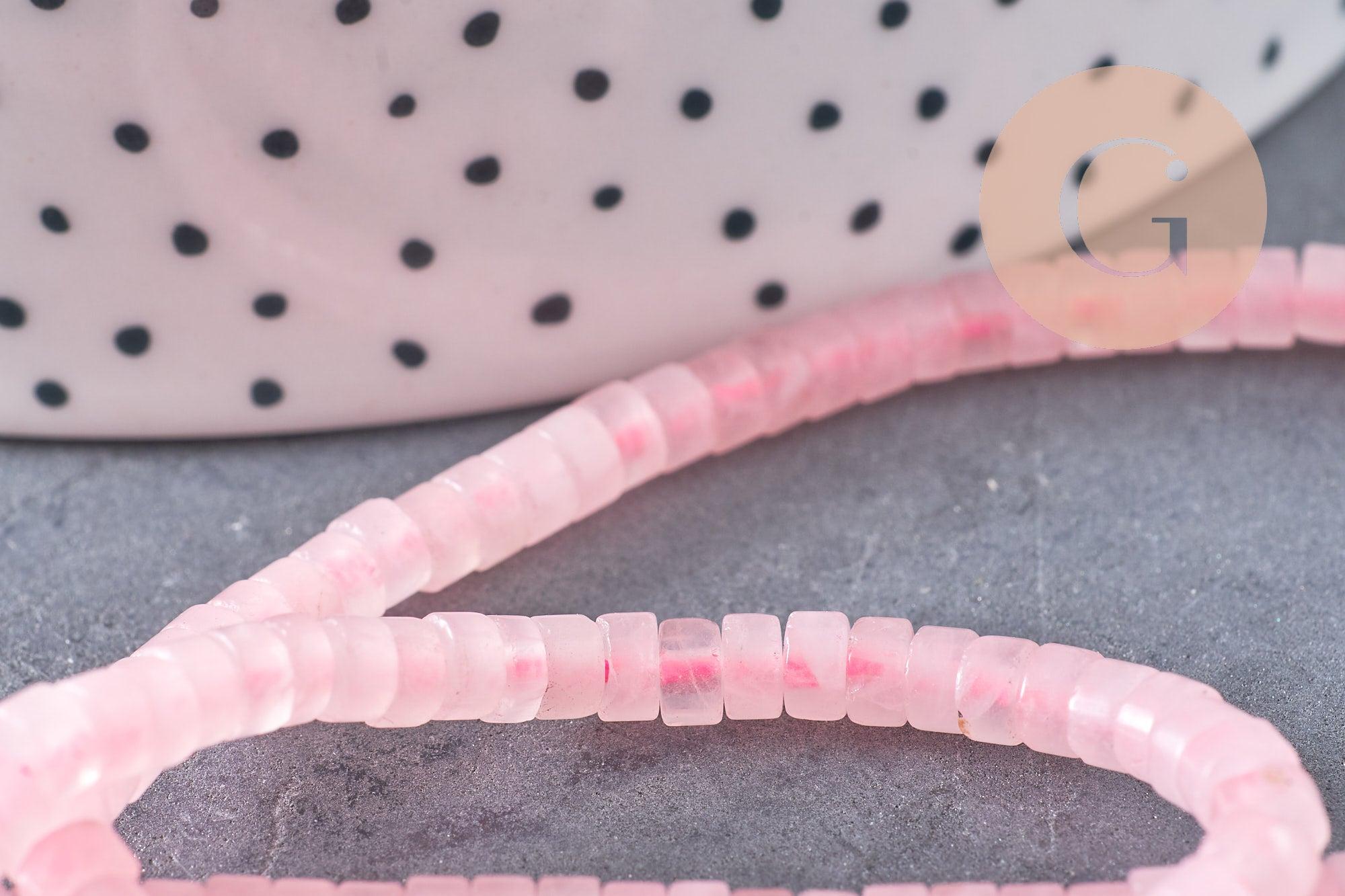 Perle rondelle heishi quartz rose, quartz rose naturelle, perle pierre, 4.5mm,fil de 160 perles, x1 (G2702)