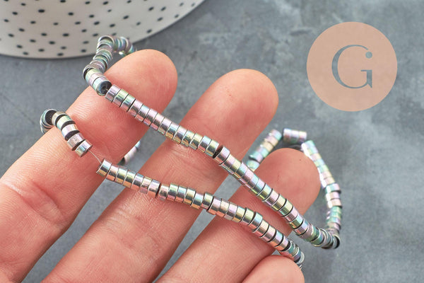 Perle rondelle hématite multicolores pastels 4mm, perle hématite,création bijoux,fil de 190, X1 perles (G3625)