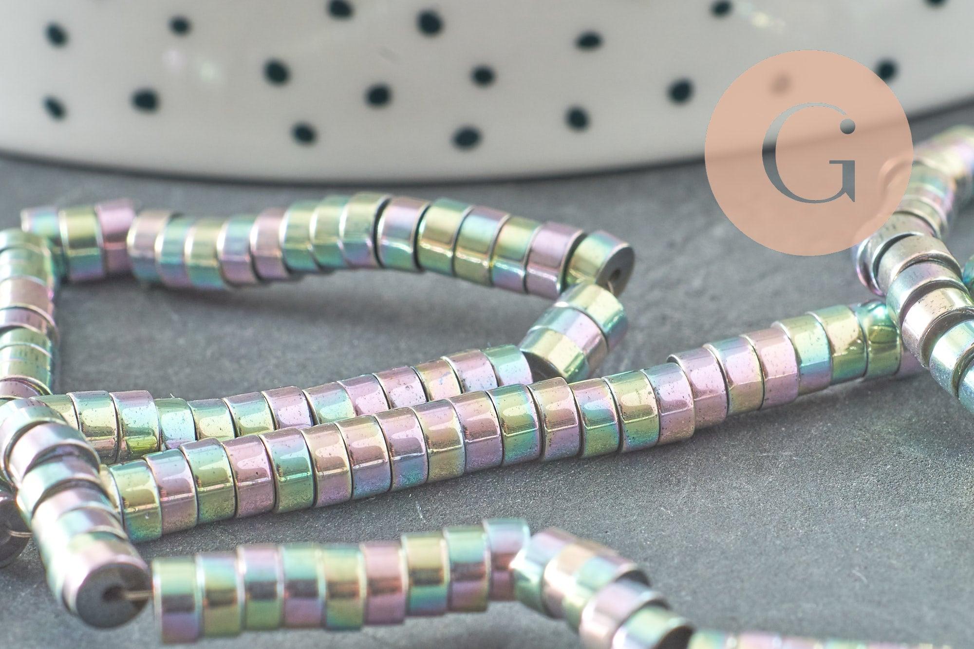 Perle rondelle hématite multicolores pastels 4mm, perle hématite,création bijoux,fil de 190, X1 perles (G3625)