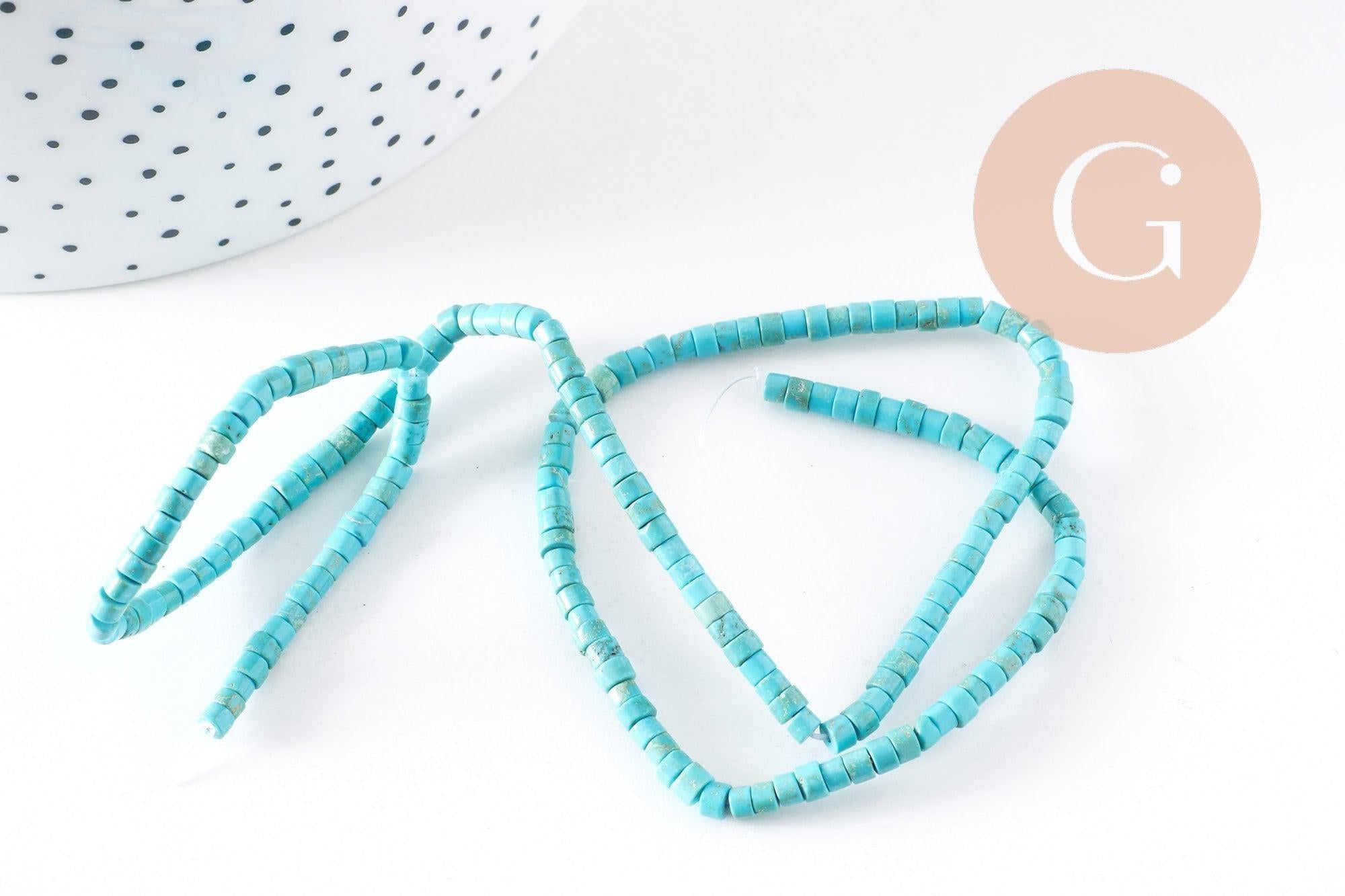 Perle rondelle howlite turquoise 4mm, howlite naturelle,perle turquoise,perle pierre,création bijoux,fil de 92 perles x1 (G1554)