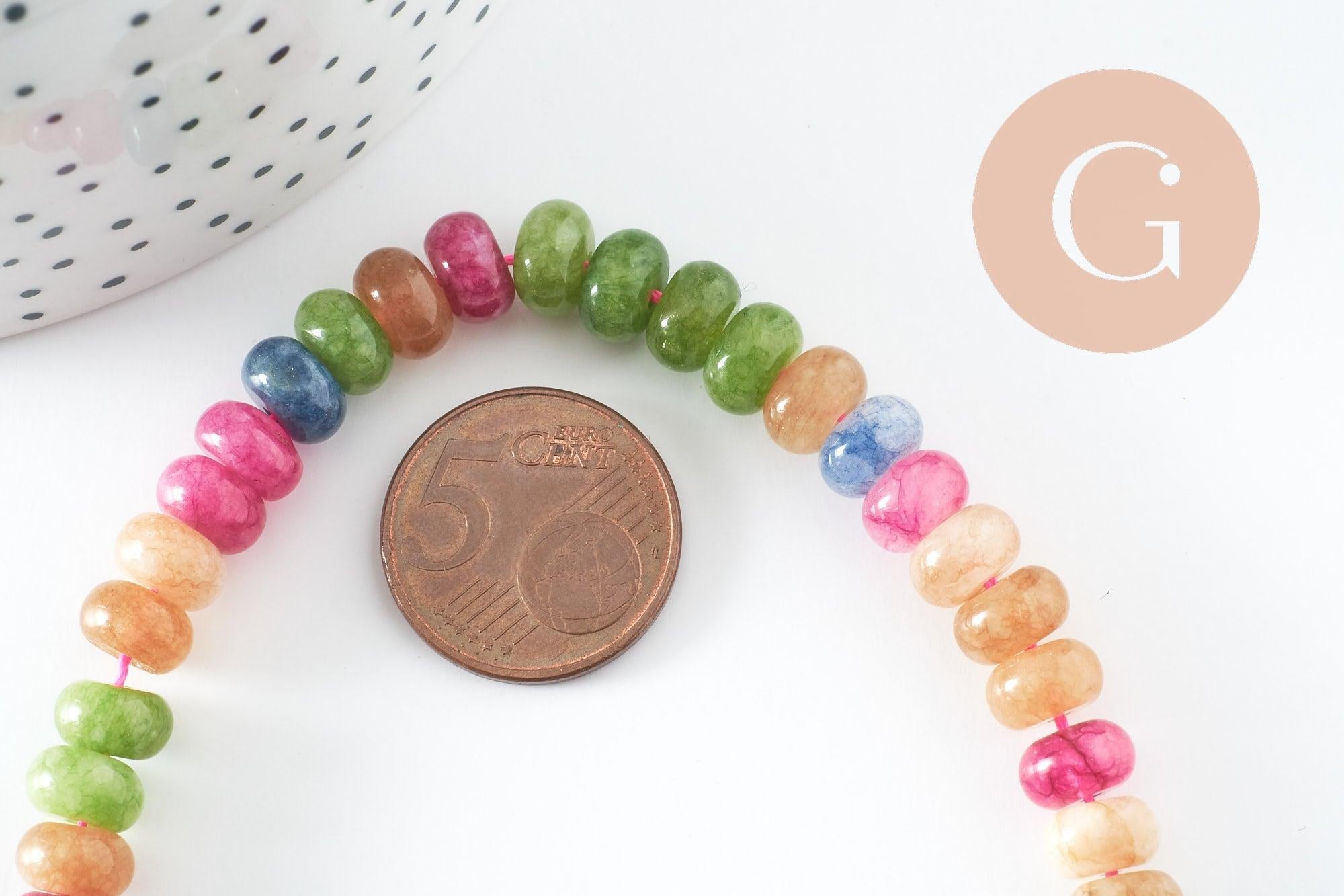 Perle rondelle jade naturel multicolore 8x3.5mm,fil de 37cm x1 (G9852)