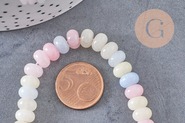 Perle rondelle jade naturel multicolore pastel 8x5mm, x1 fil de 38.5cm (G10599)