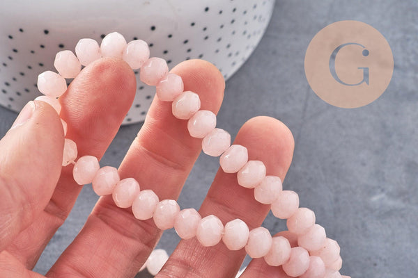 Perle rondelle jade naturel rose clair facetté 8x6mm, x1 fil de 60 perles (G4712)