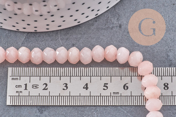 Perle rondelle jade naturel rose clair facetté 8x6mm, x1 fil de 60 perles (G4712)