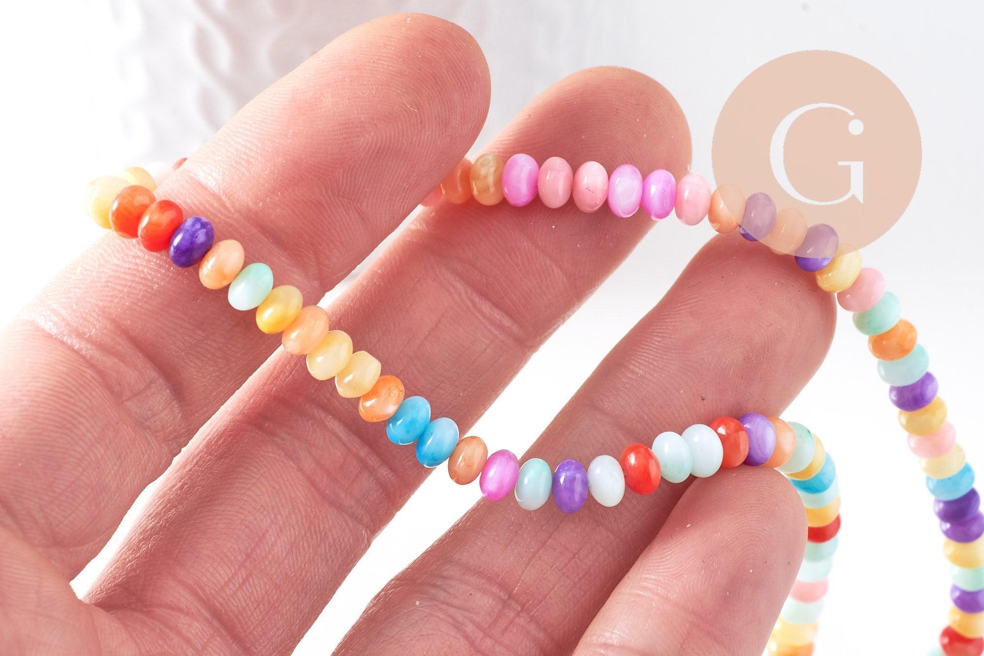 Perle rondelle nacre naturelle multicolore 5x3mm, x1 fil de 38cm (G10369)
