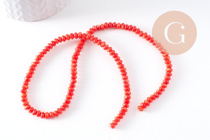 Perle rondelle nacre naturelle rouge 5x3mm, x1 fil de 38cm (G10278)