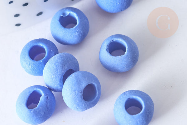 Perle rondelle porcelaine bleu roi fait main 10~11mm, création bijoux céramique, x10 G7884