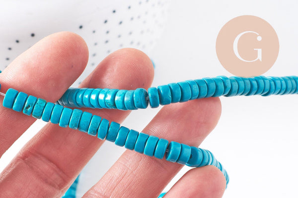 Perle rondelle turquoise naturelle 6mm, x1 fil de 39.5cm (G5371)