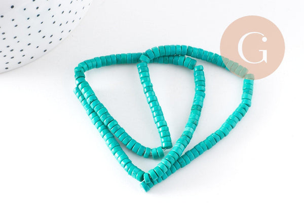 Perle rondelle turquoise naturelle, x1 fil de 39,5 cm (G0138)