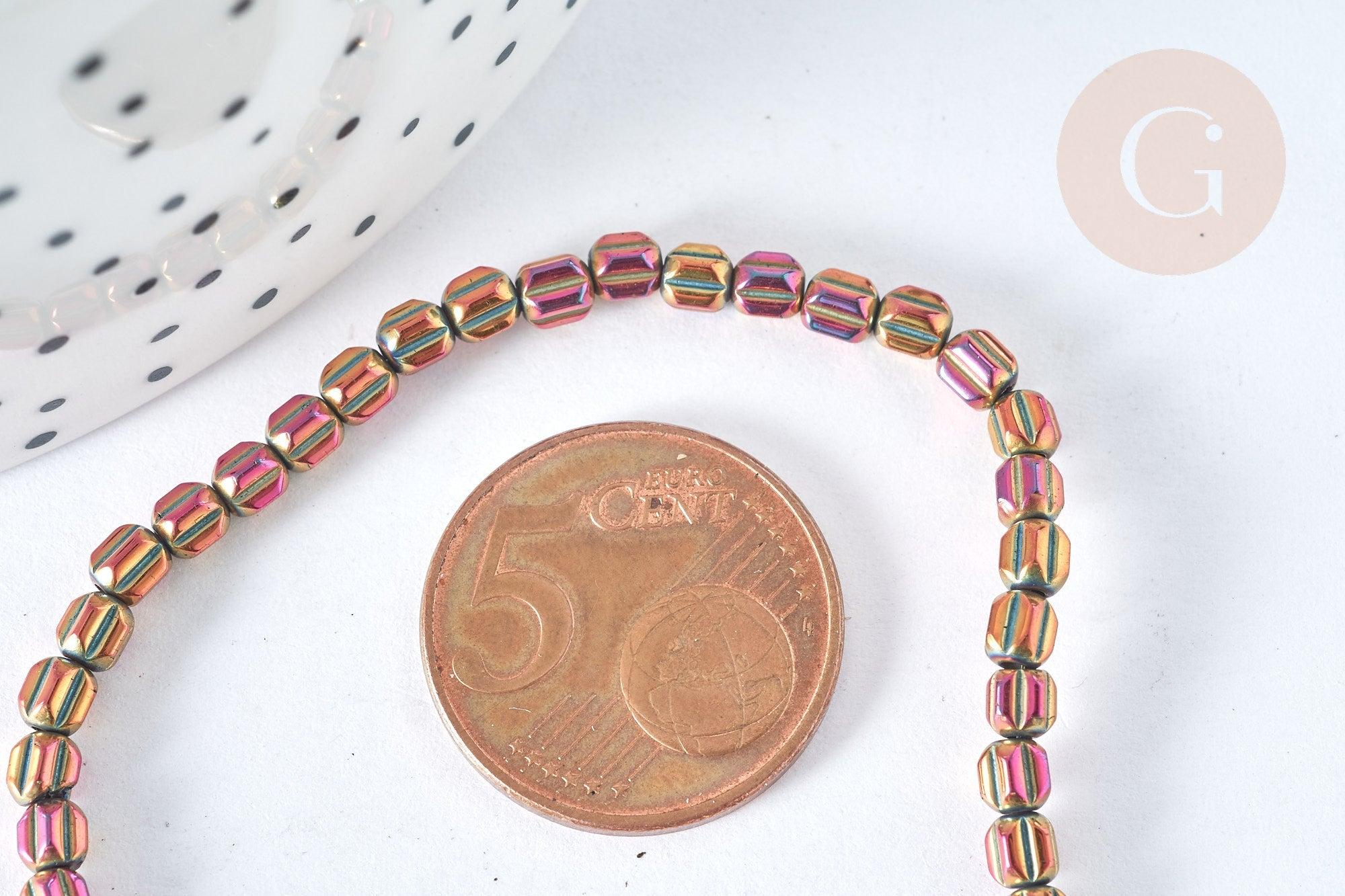 Perle striée hématite de synthèse colorée 3,5mm, création bijoux DIY, x1, (G7406)