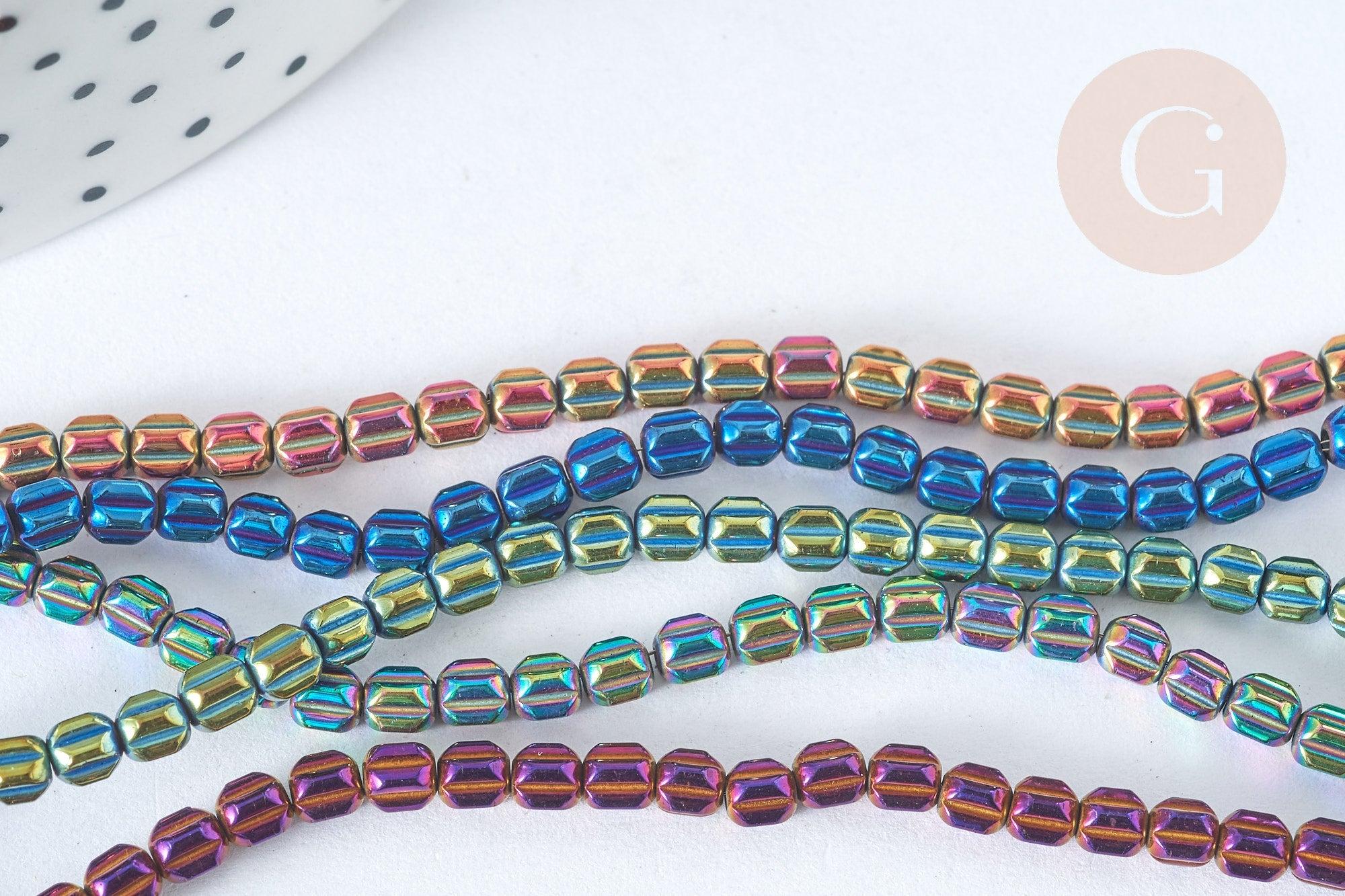 Perle striée hématite de synthèse colorée 3,5mm, création bijoux DIY, x1, (G7406)