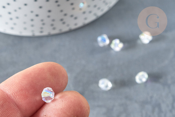 Perle toupie verre tchèque blanc irisé AB 6mm,perles verre et cristal, x 10 (G7358)