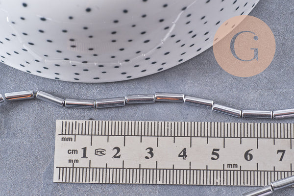 Perle tube hématite argentée 9.5mm, x1 fil de 19cm (G4484)